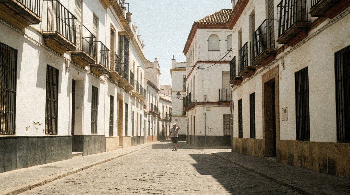 Una calle del sur de España bajo un sol abrasador durante la primera ola de calor del verano.
