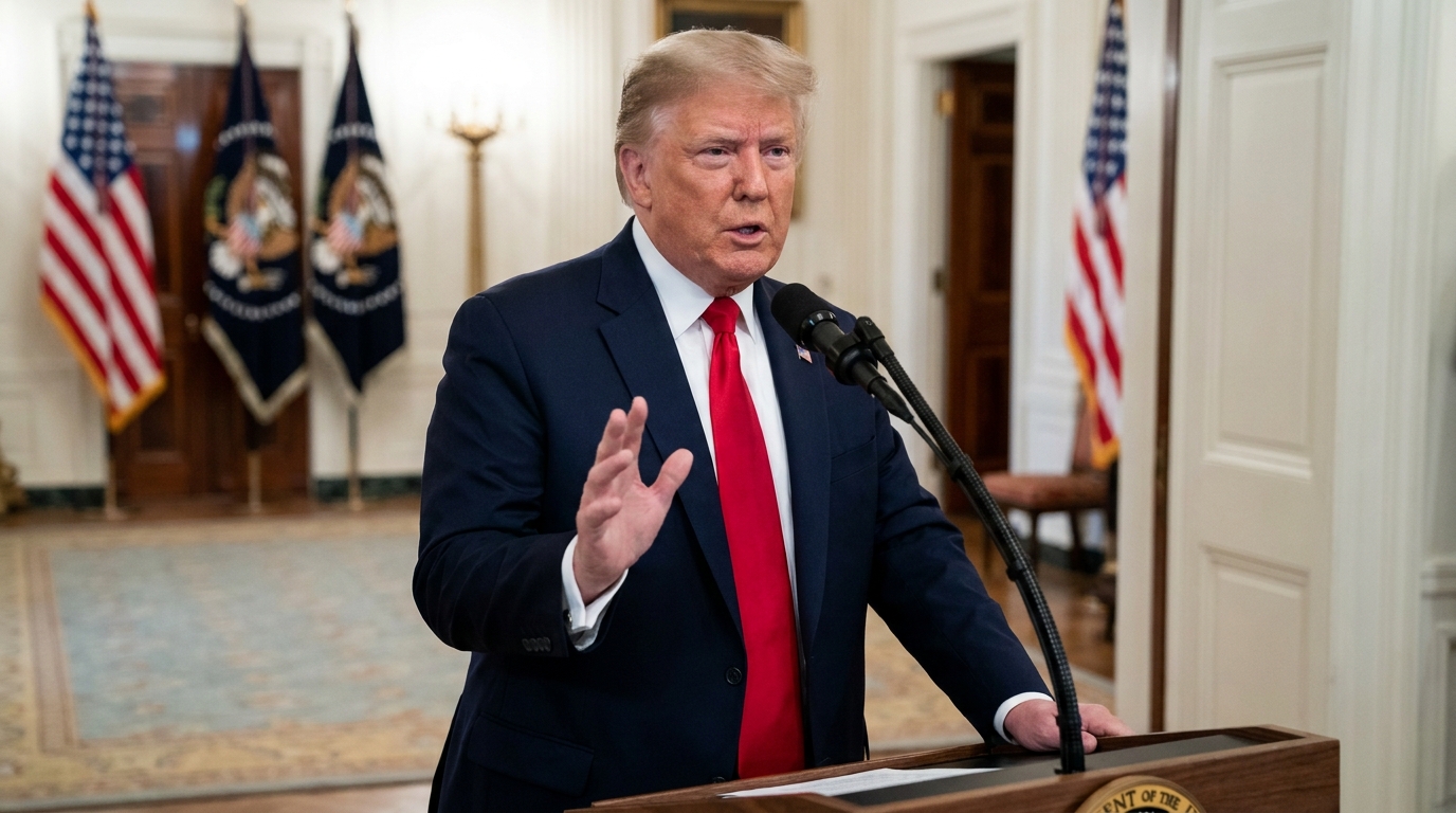 Donald Trump habla ante los micrófonos sobre las negociaciones de paz en Ucrania.