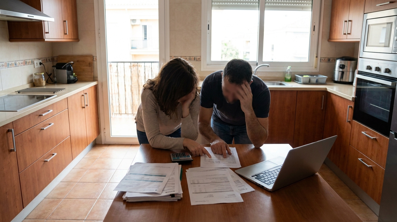 Pareja revisando los papeles de su hipoteca