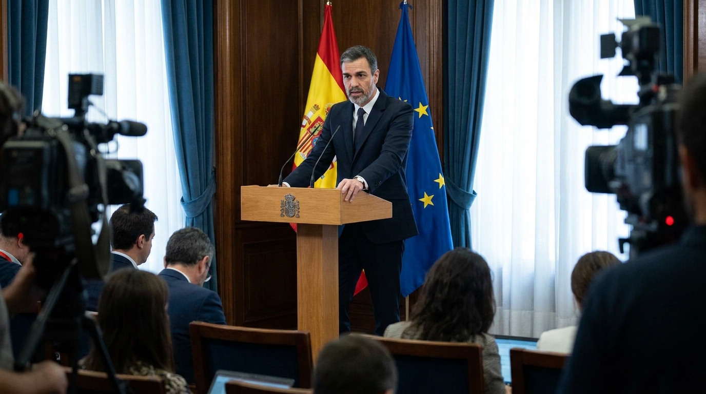 Pedro Sánchez durante una comparecencia institucional