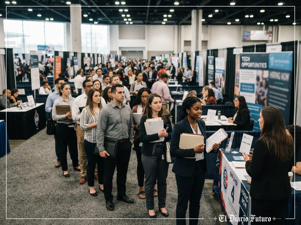 Personas en una feria de empleo en Estados Unidos