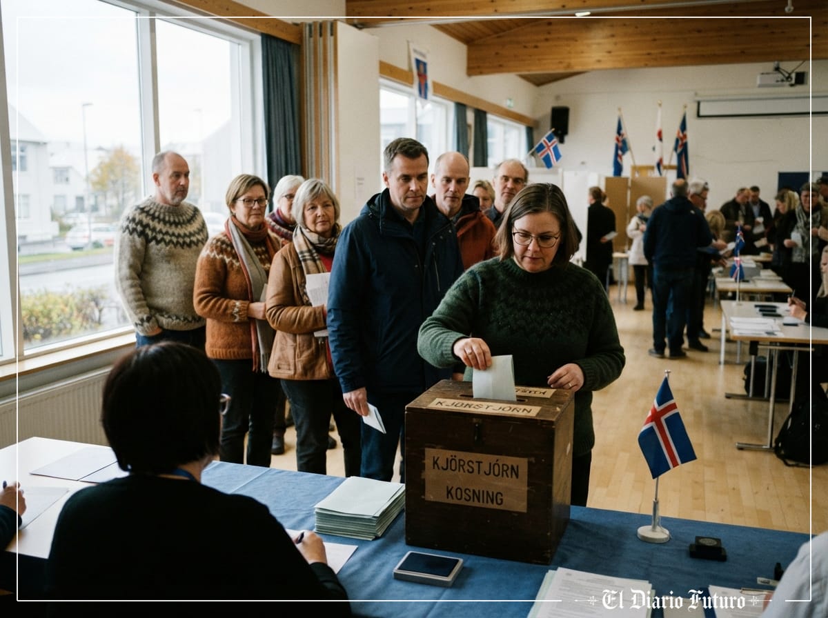 Ciudadanos islandeses votando en un colegio electoral de Reikiavik