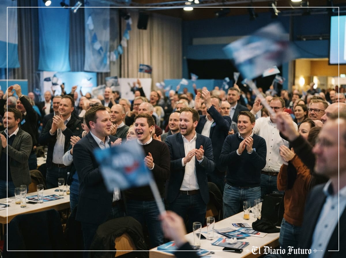 Simpatizantes de la AfD celebran los resultados electorales en Sajonia-Anhalt.