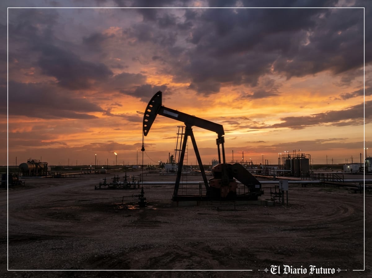Instalación de bombeo de petróleo al atardecer