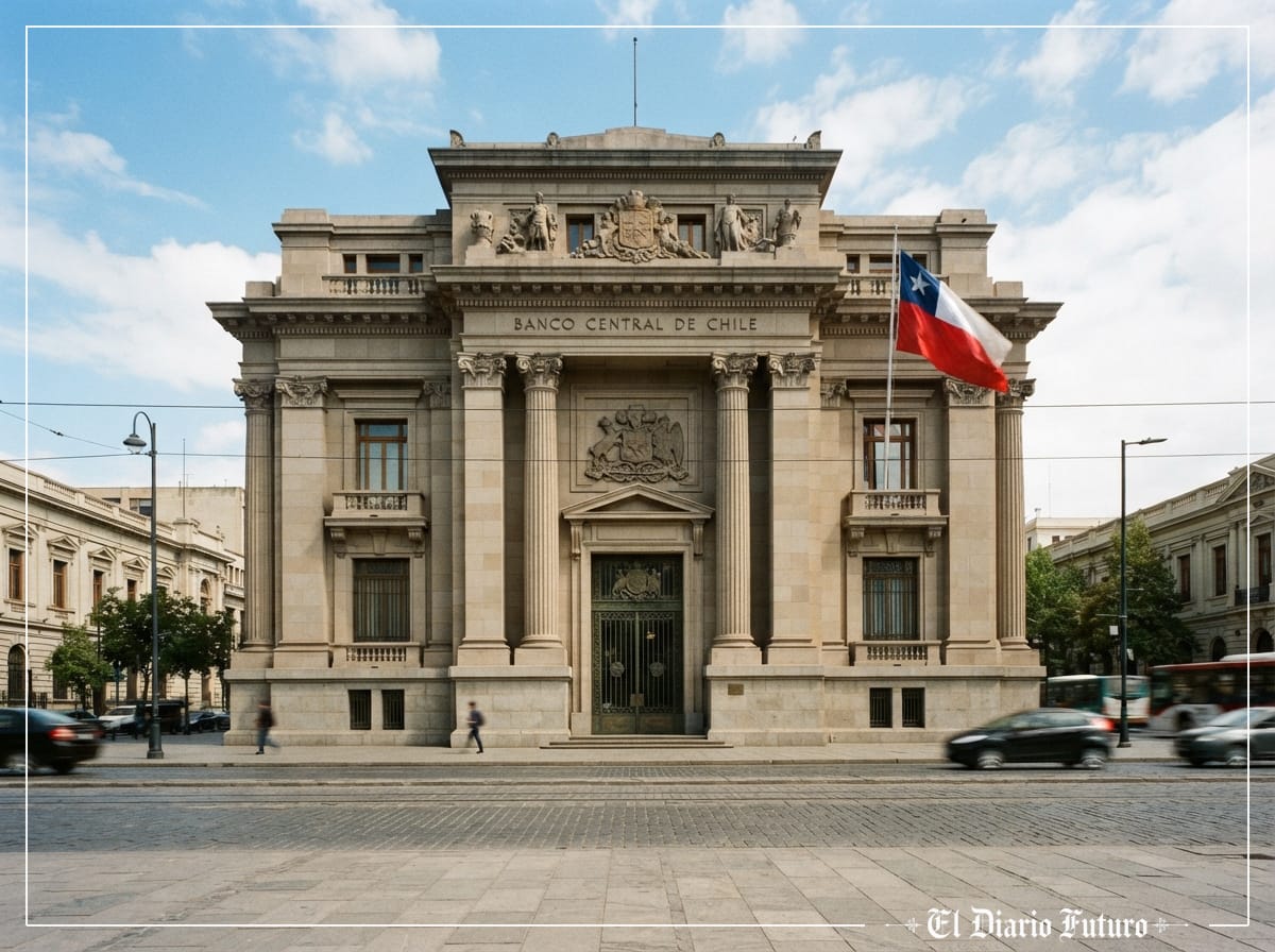 Fachada neoclásica de la sede del Banco Central de Chile en Santiago