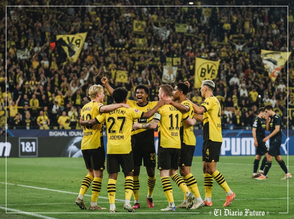 Jugadores del Borussia Dortmund celebran un gol frente al Muro Amarillo