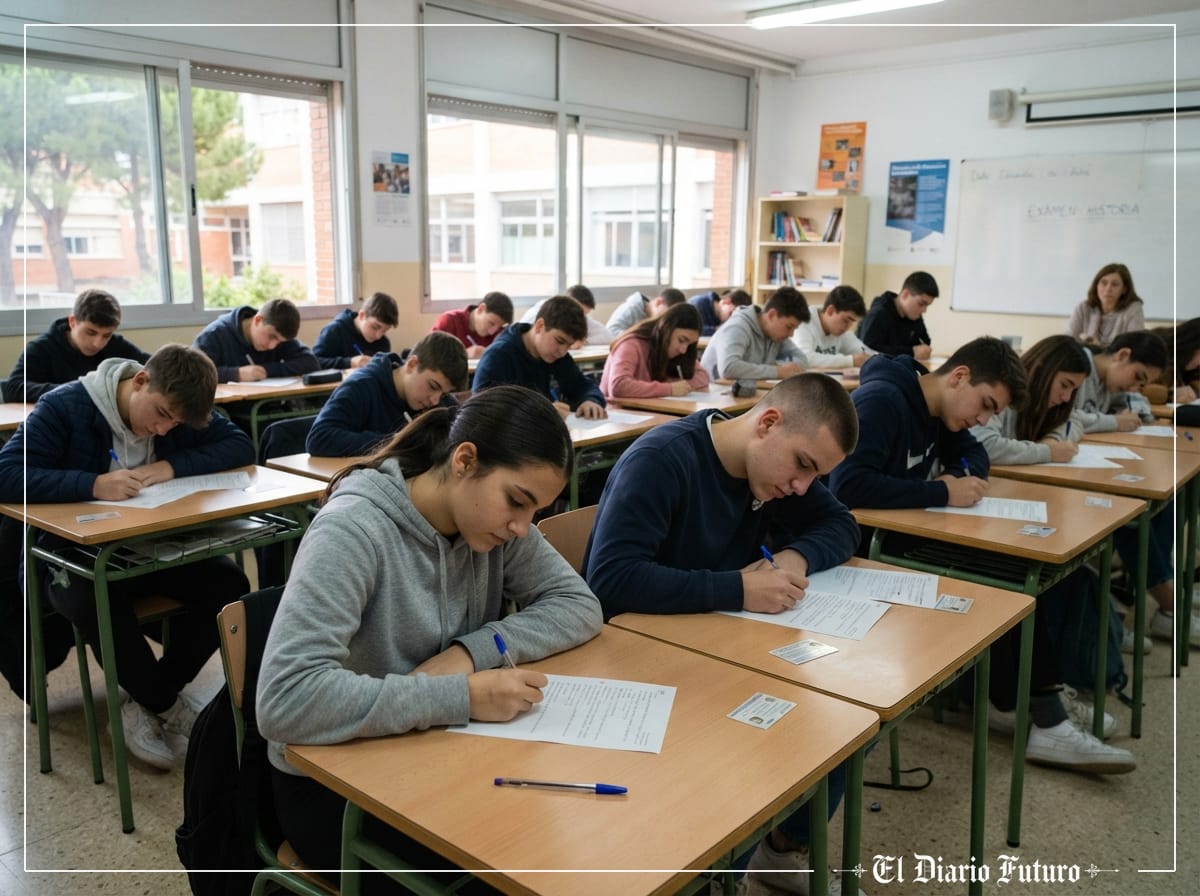 Alumnos de secundaria realizan una prueba escrita en un aula