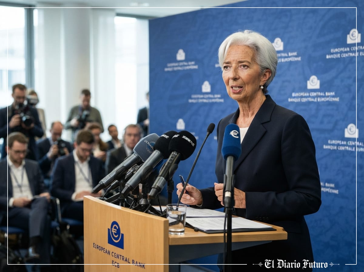 Christine Lagarde comparece ante la prensa en la sede del BCE en Fráncfort.