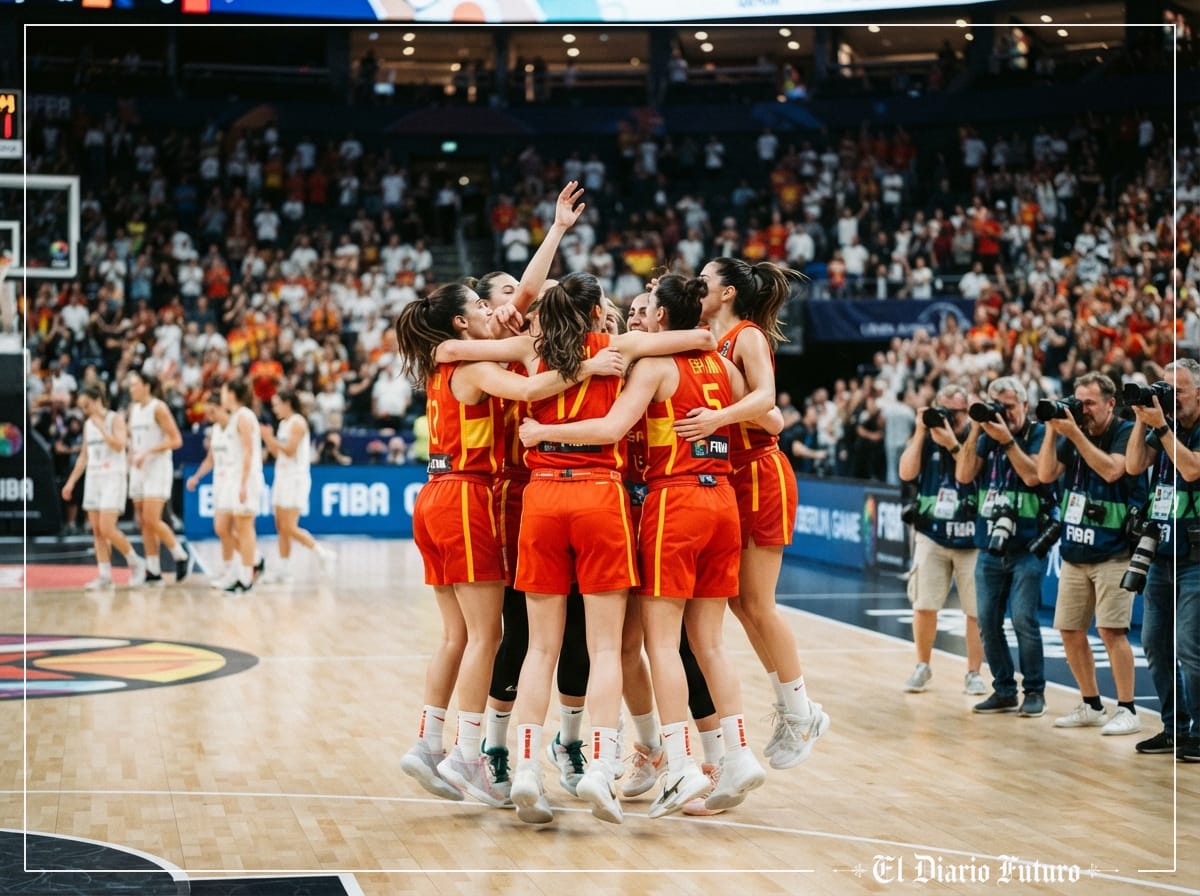 Las jugadoras de la selección española de baloncesto celebran el bronce del Mundial en el Uber Arena de Berlín