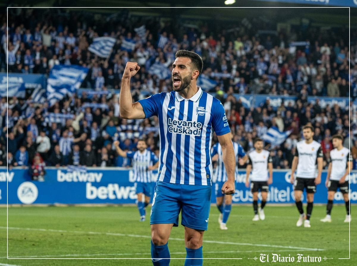 Lucas Boyé celebra un gol del Alavés ante el Valencia en el estadio de Mendizorroza.