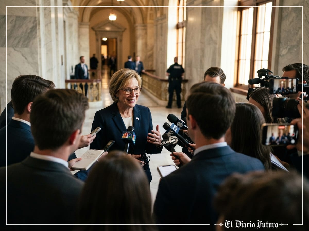 La senadora Cynthia Lummis atiende a los periodistas en el Capitolio de Washington tras la votación sobre la CLARITY Act.
