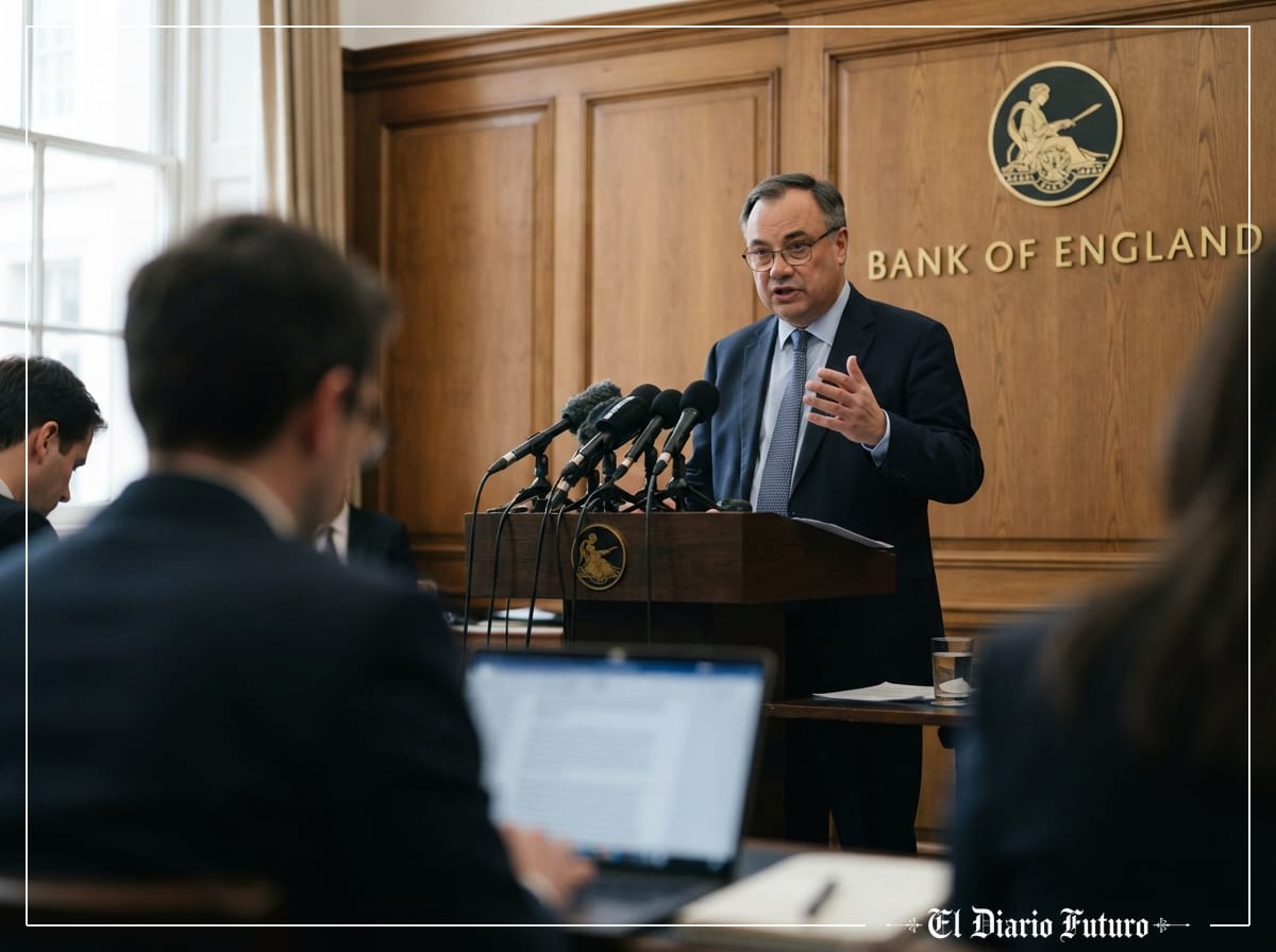 Andrew Bailey, gobernador del Banco de Inglaterra, durante la rueda de prensa posterior a la decisión de tipos.