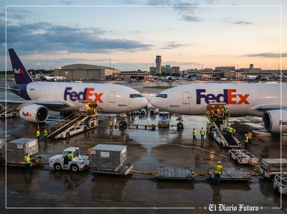 Aviones de carga de FedEx en la plataforma del hub de la compañía en Memphis.