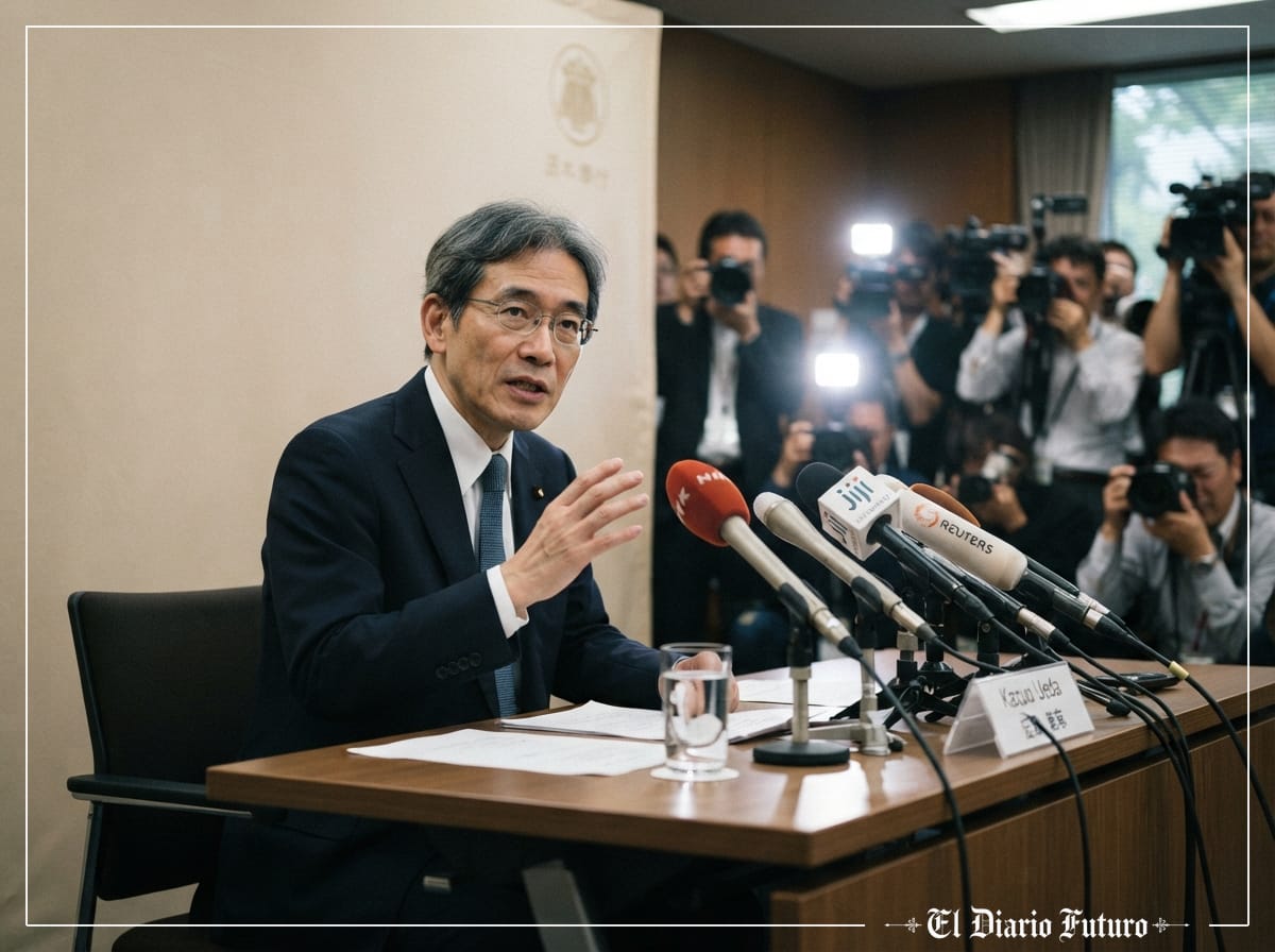 Kazuo Ueda, gobernador del Banco de Japón, durante la rueda de prensa posterior a la decisión de tipos en la sede del banco en Tokio.