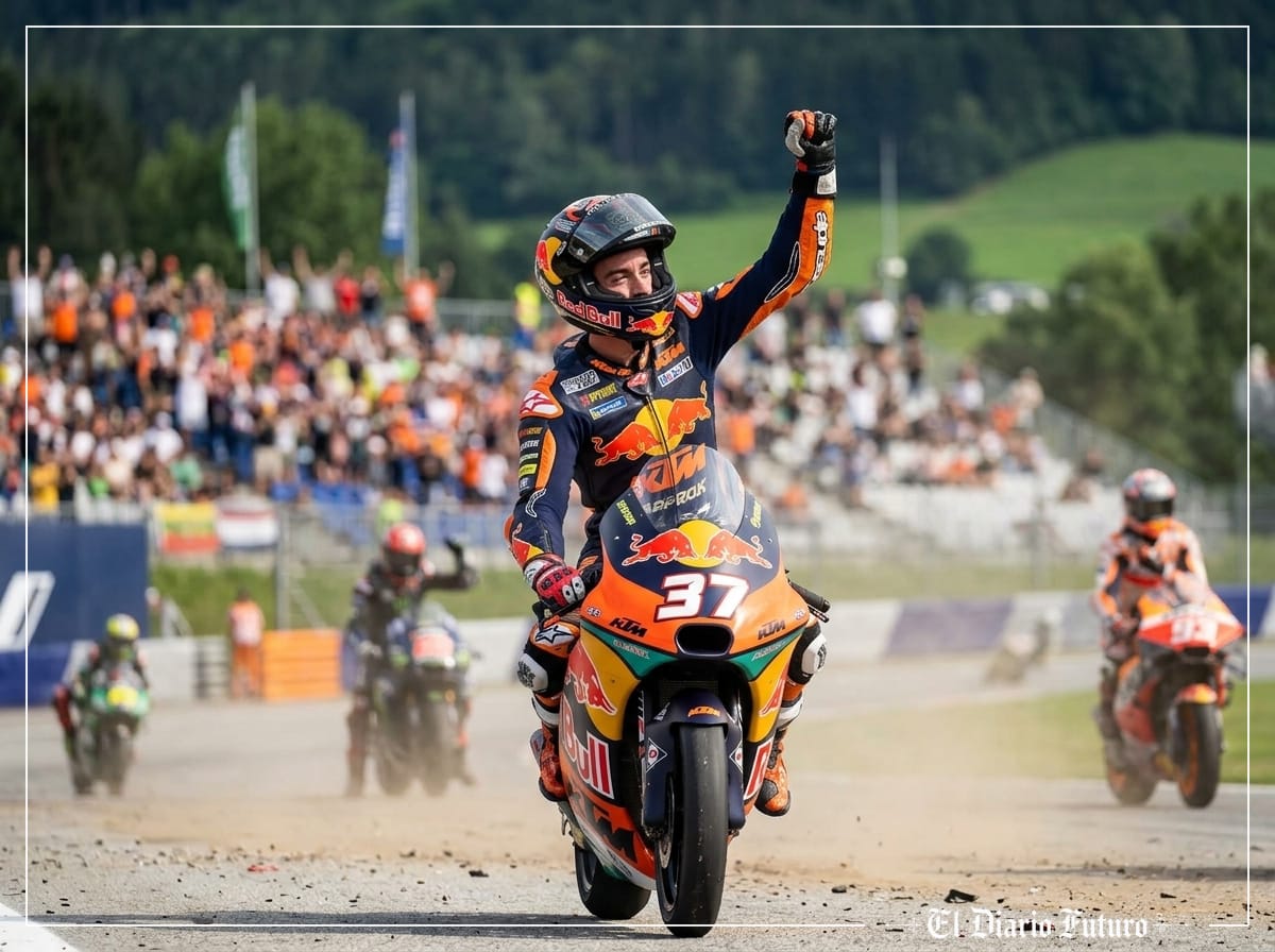 Pedro Acosta celebra la victoria sobre su moto en el Red Bull Ring