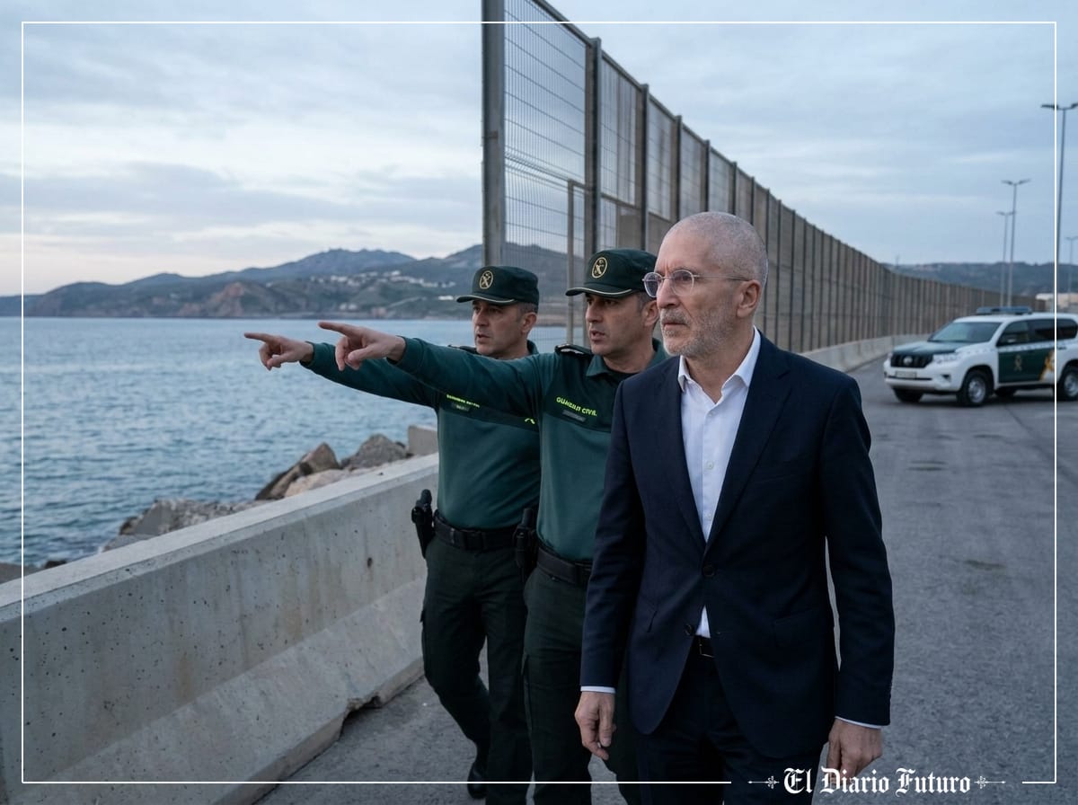 El ministro del Interior recorre el perímetro fronterizo de Ceuta acompañado por agentes de la Guardia Civil.