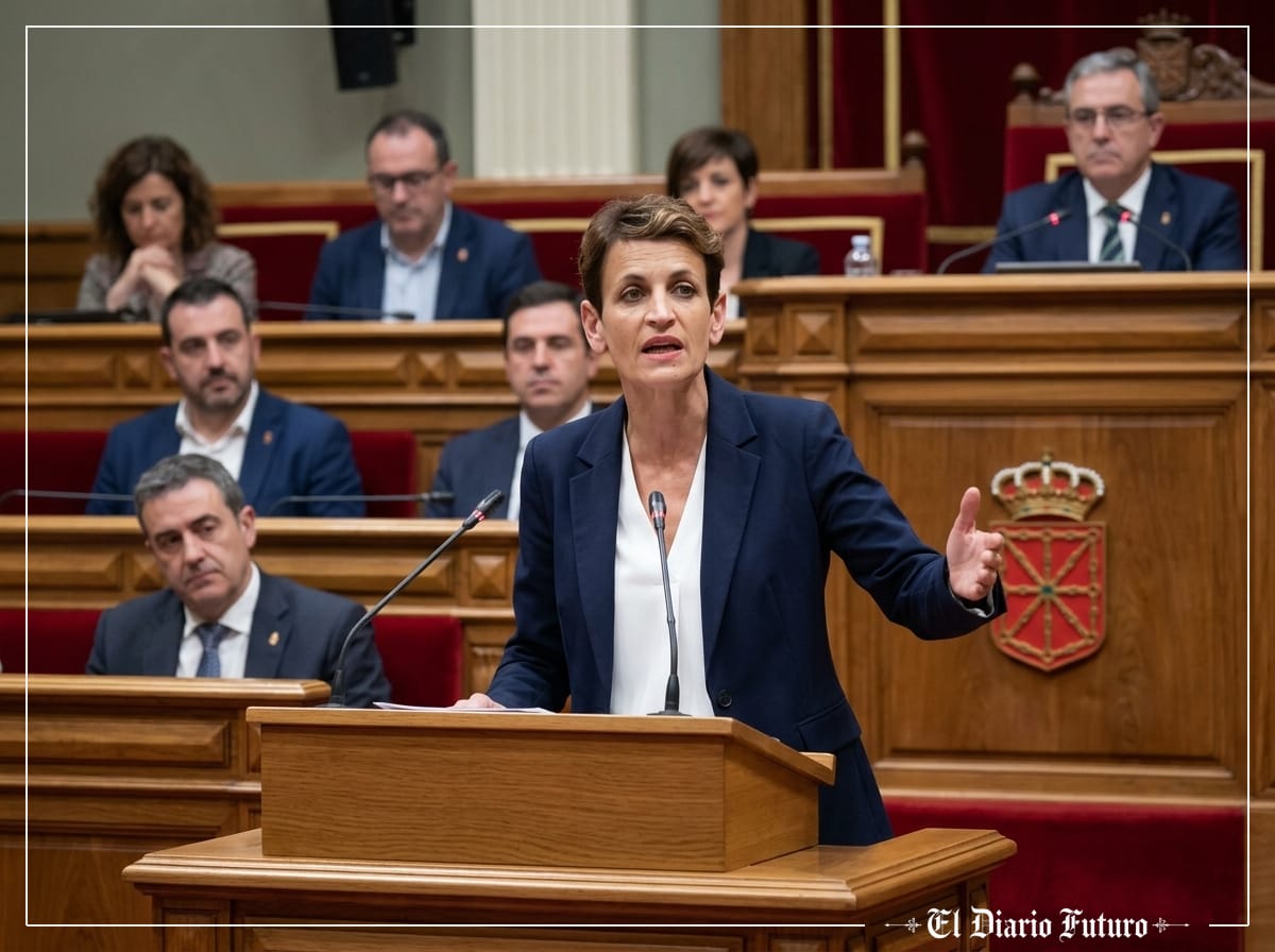 María Chivite interviene en la tribuna del Parlamento de Navarra