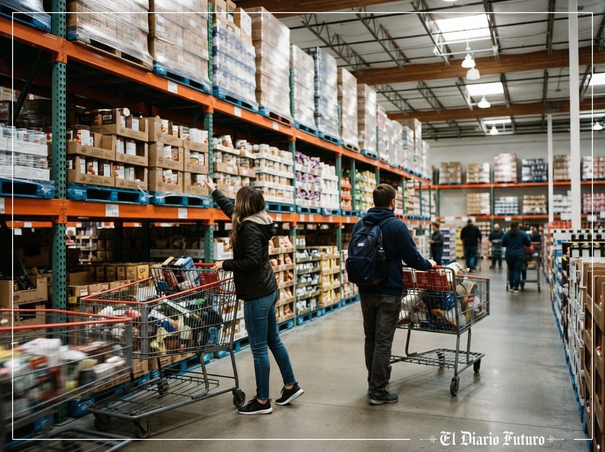Interior de un almacén de Costco con clientes