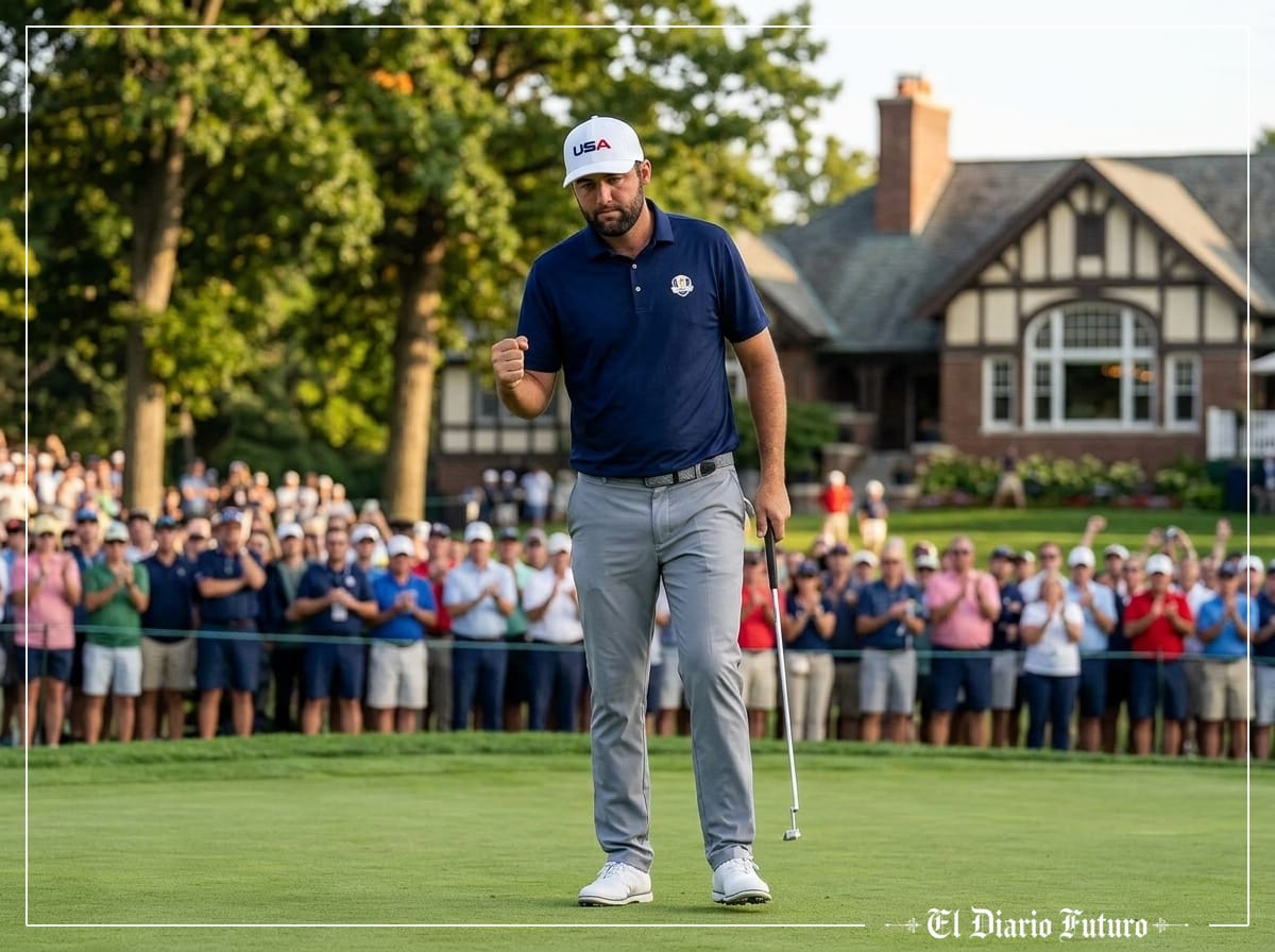 Scottie Scheffler celebra un birdie en Medinah