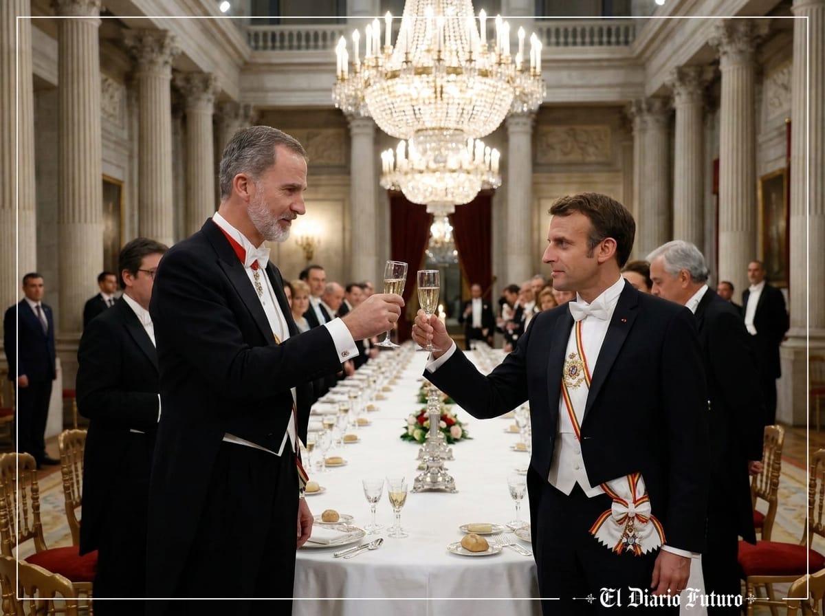 Felipe VI y Emmanuel Macron en el Palacio Real de Madrid