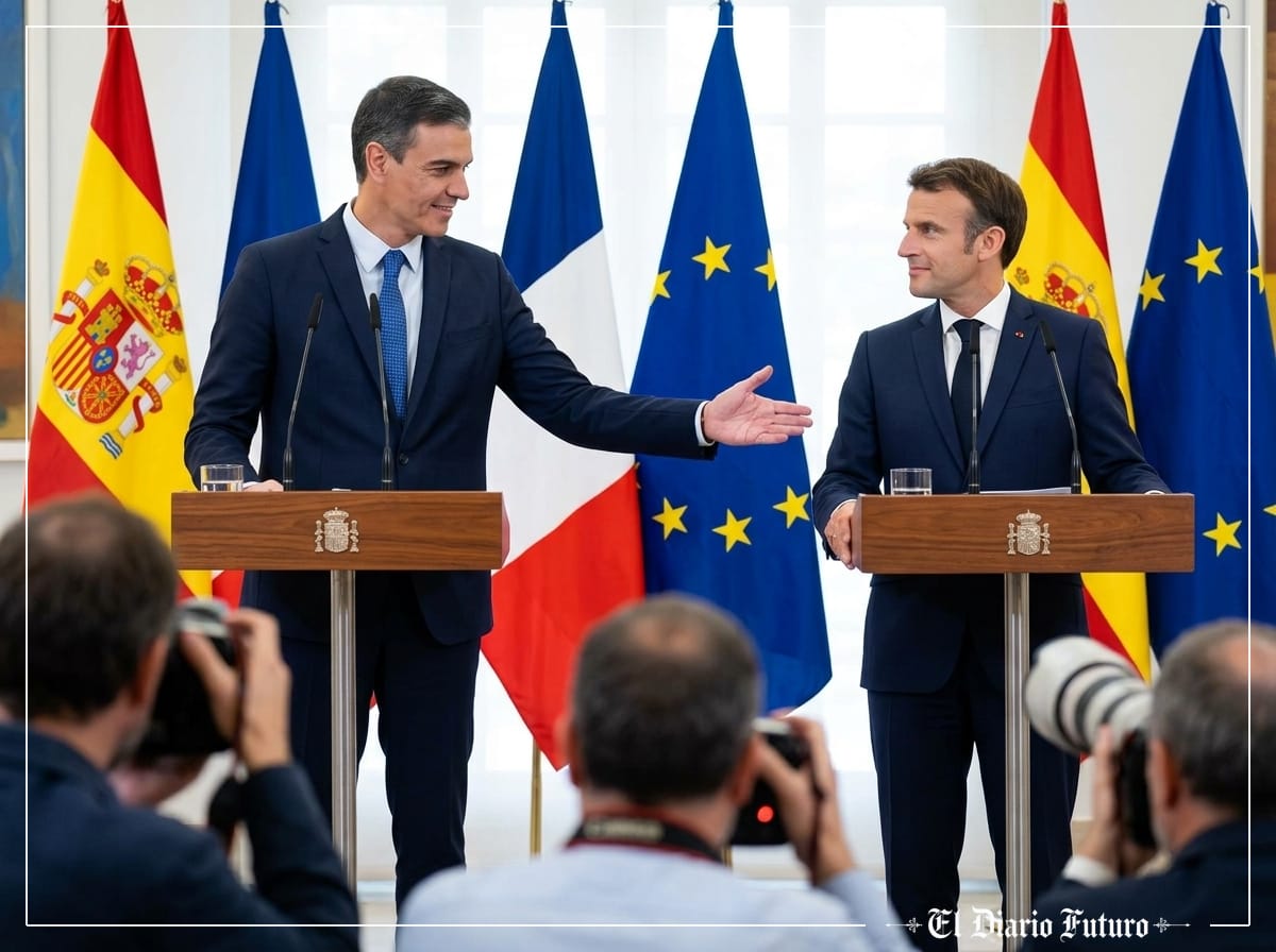 Pedro Sánchez y Emmanuel Macron en una rueda de prensa conjunta en la Moncloa