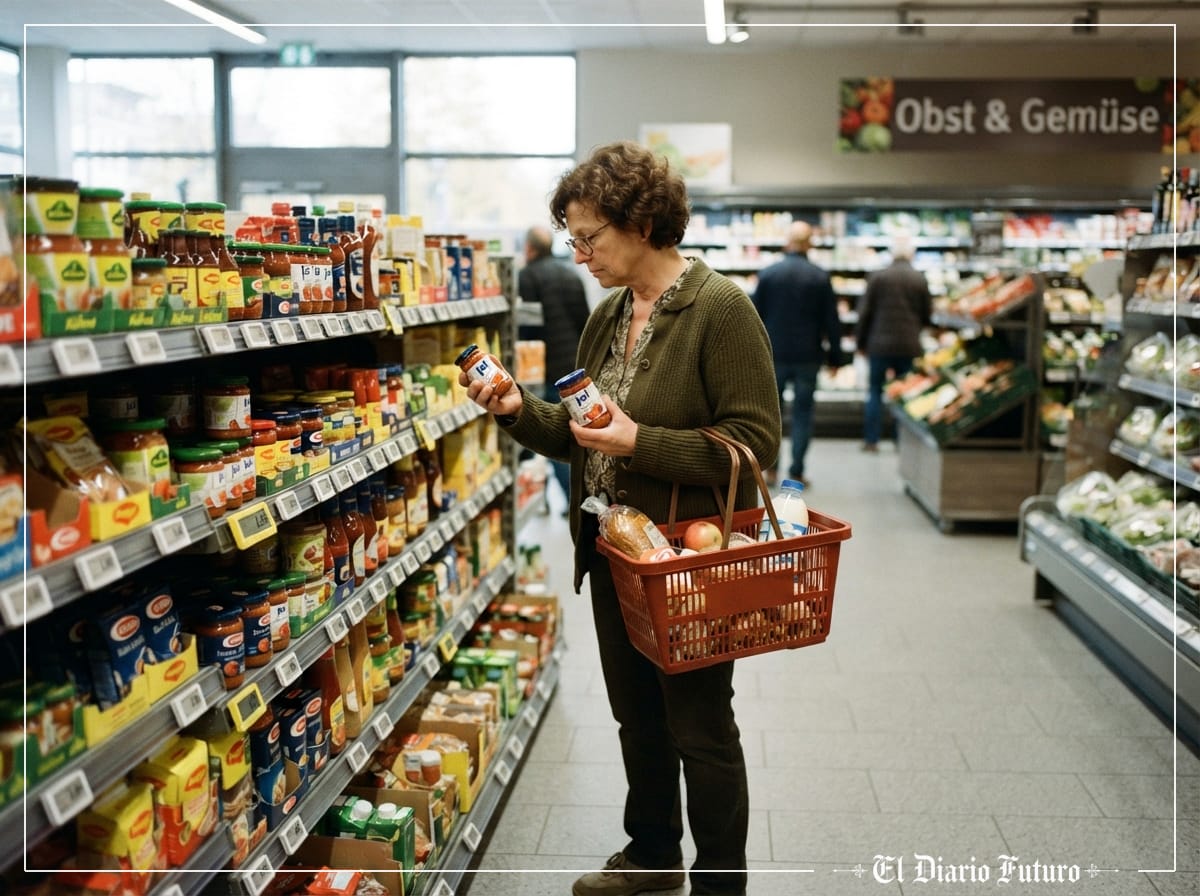 Una clienta revisa precios en un supermercado europeo