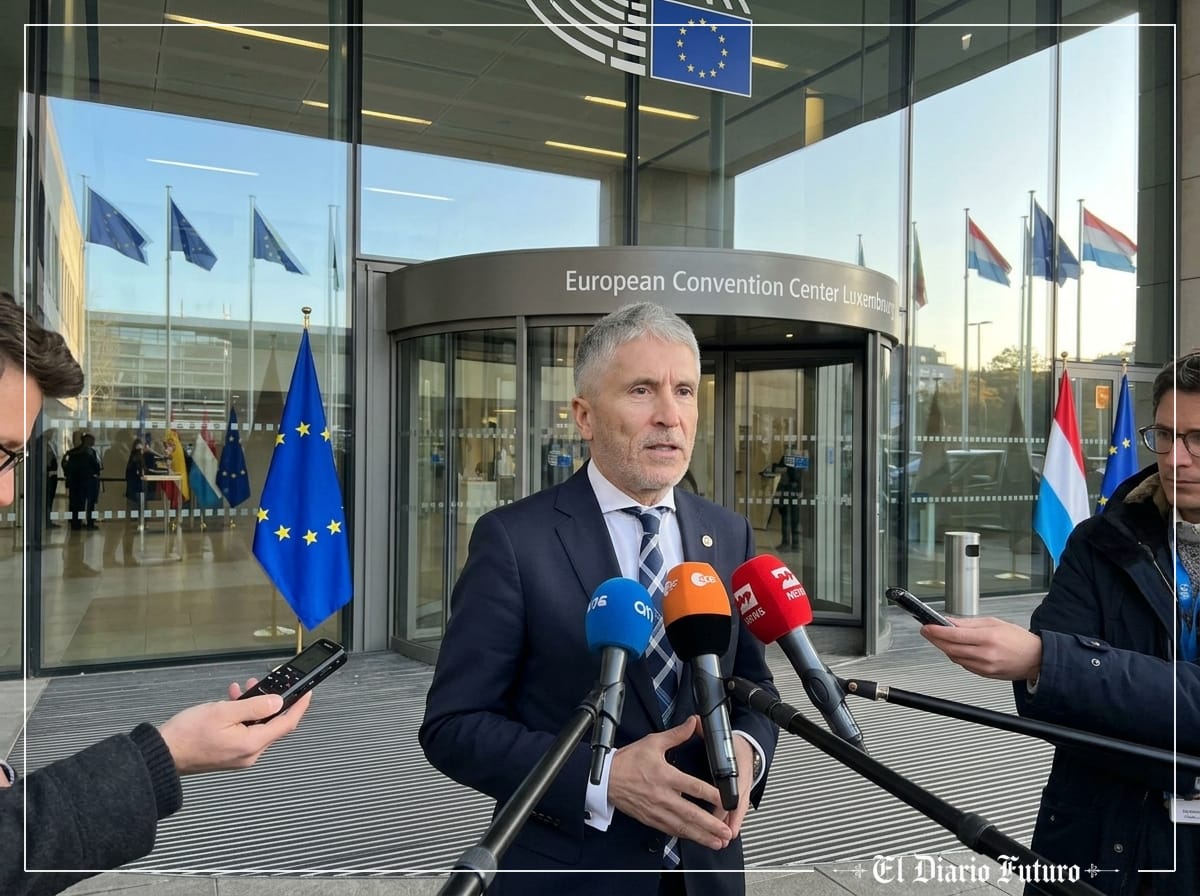 Fernando Grande-Marlaska a su llegada al Consejo en Luxemburgo