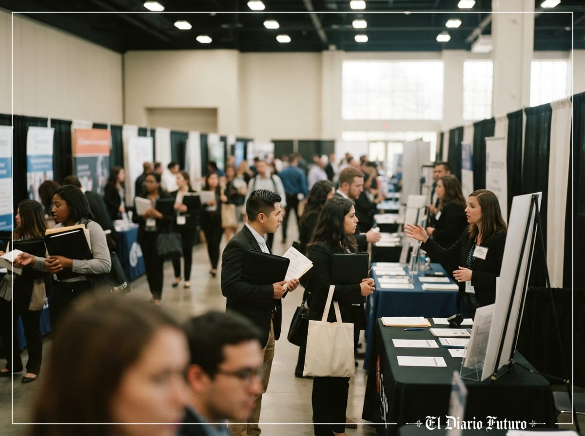 Personas en una feria de empleo en Estados Unidos