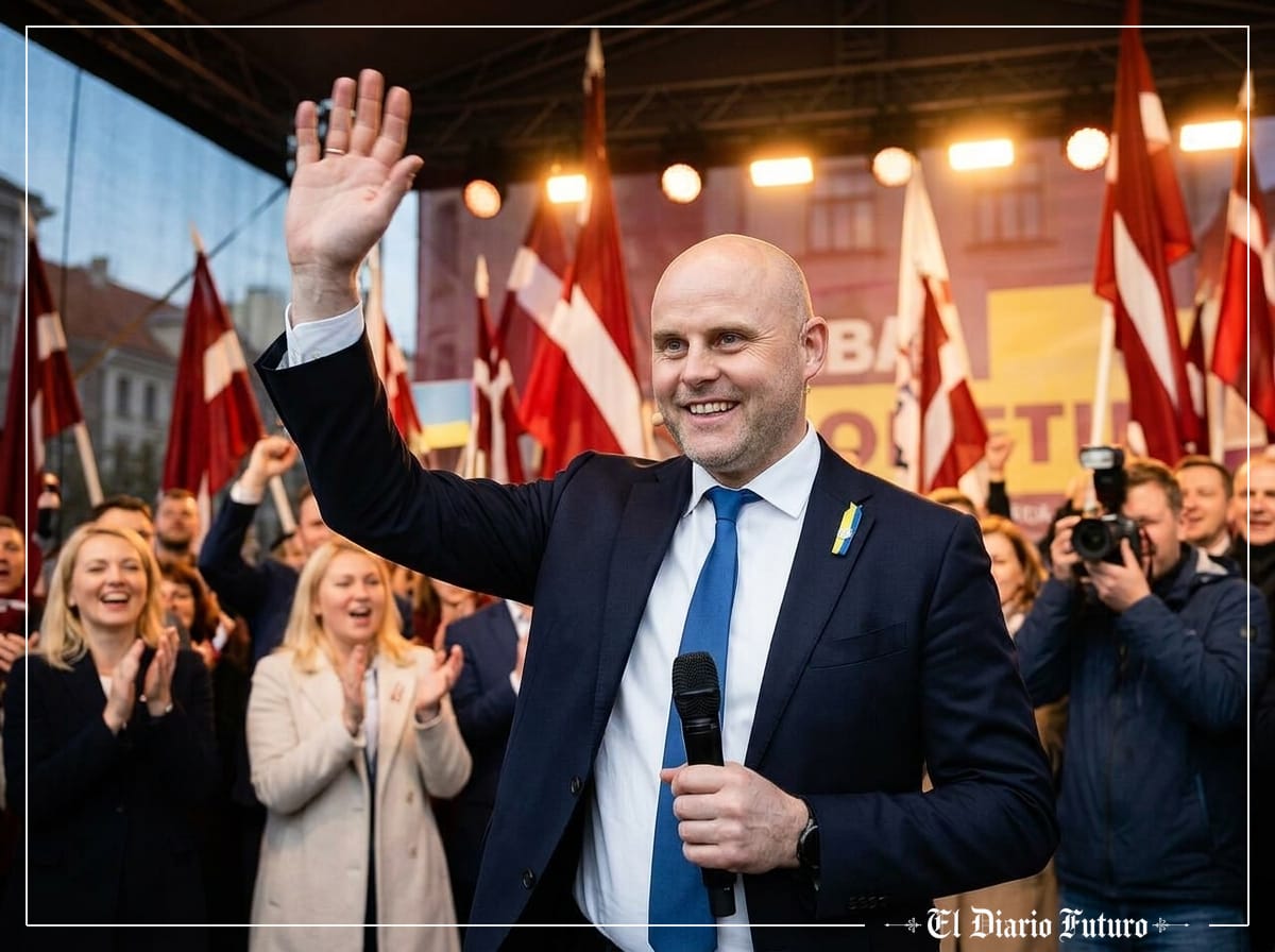 Andris Kulbergs celebra el resultado electoral con sus simpatizantes en Riga