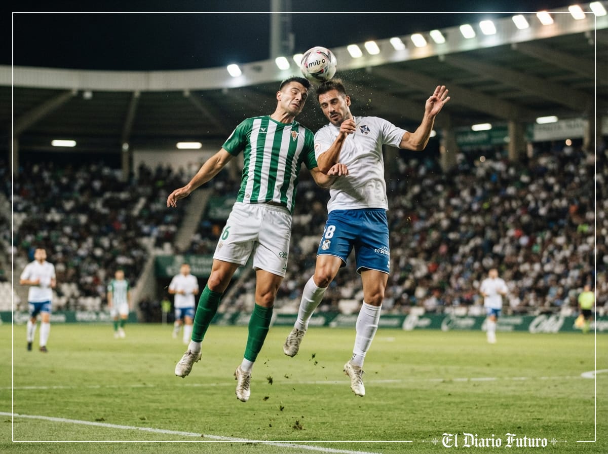 Disputa de balón entre jugadores del Córdoba y del Tenerife en El Arcángel