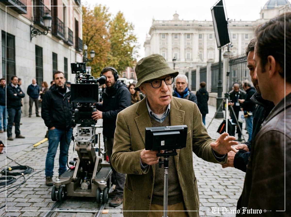 Woody Allen dirige una escena en una calle del centro de Madrid