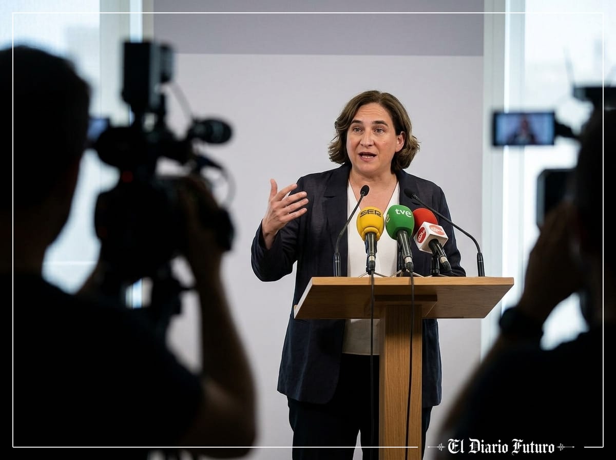 Ada Colau ante los micrófonos en una comparecencia
