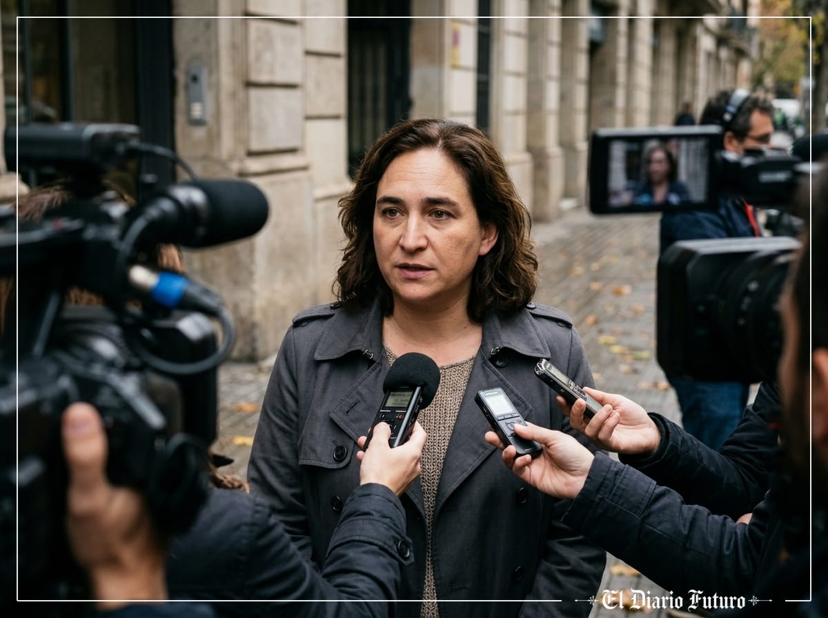 Ada Colau atiende a los medios en Barcelona