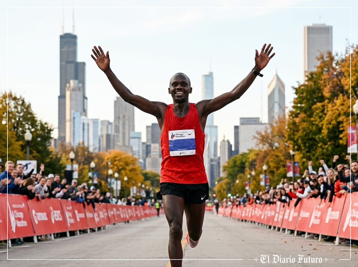 Jacob Kiplimo cruza la meta del Maratón de Chicago