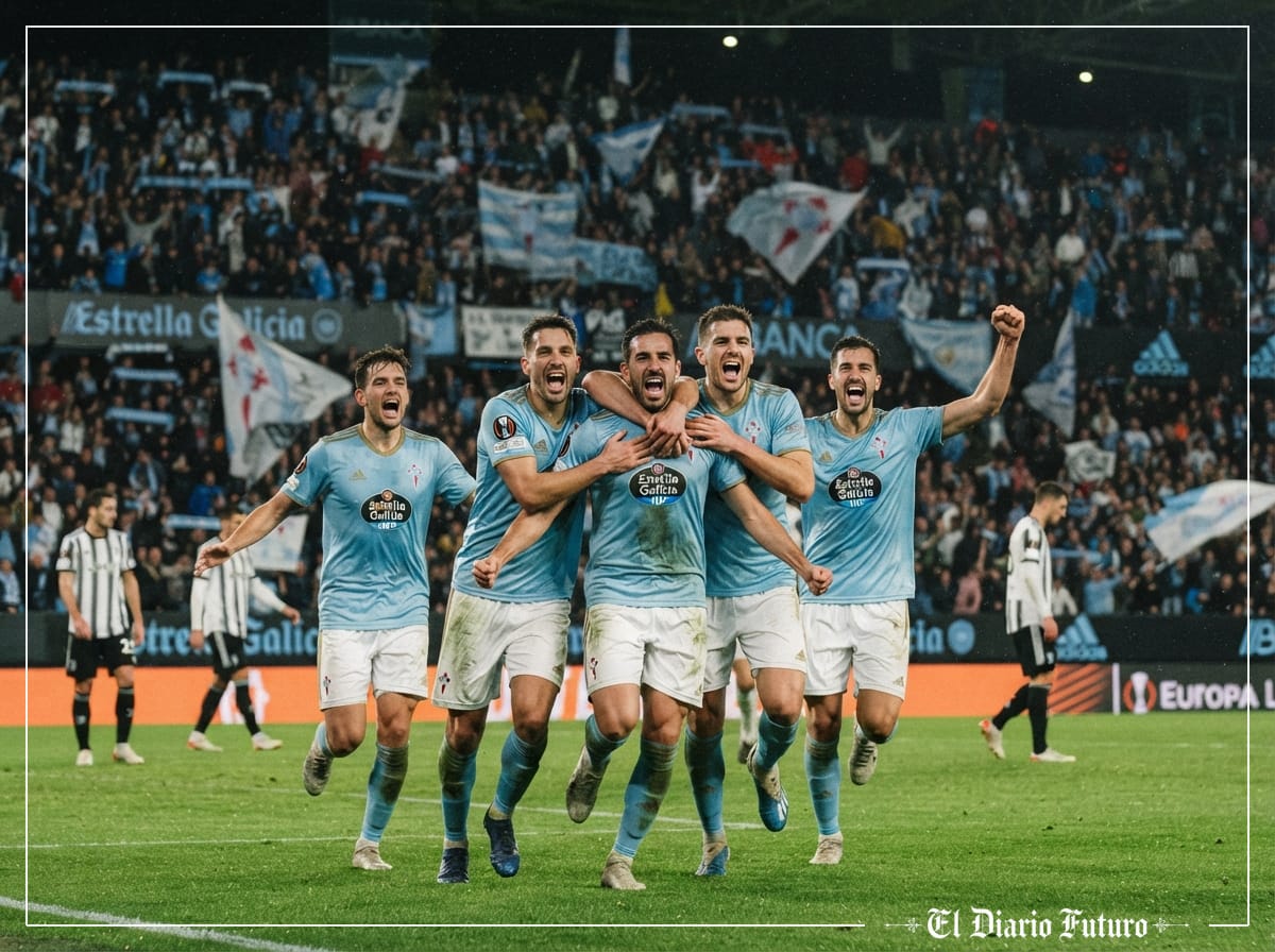 Jugadores del Celta celebran un gol ante la Juventus en Balaídos