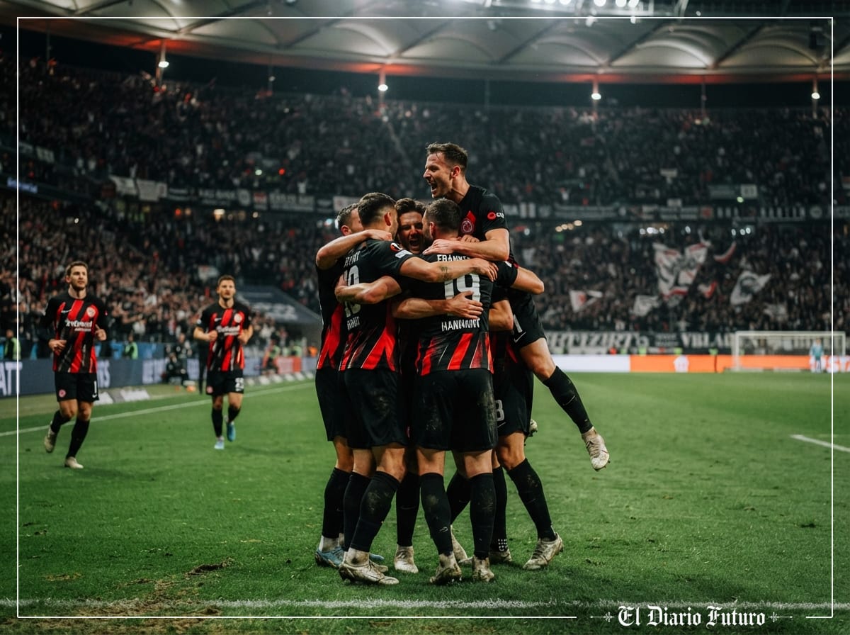 Jugadores del Eintracht de Fráncfort celebran un gol