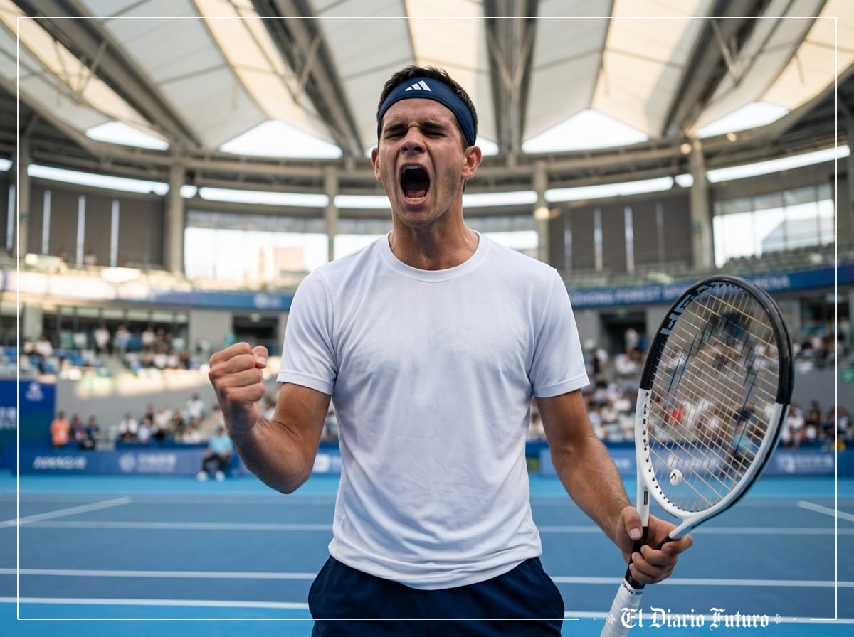 Rafa Jódar celebra un punto en la pista central de Shanghái