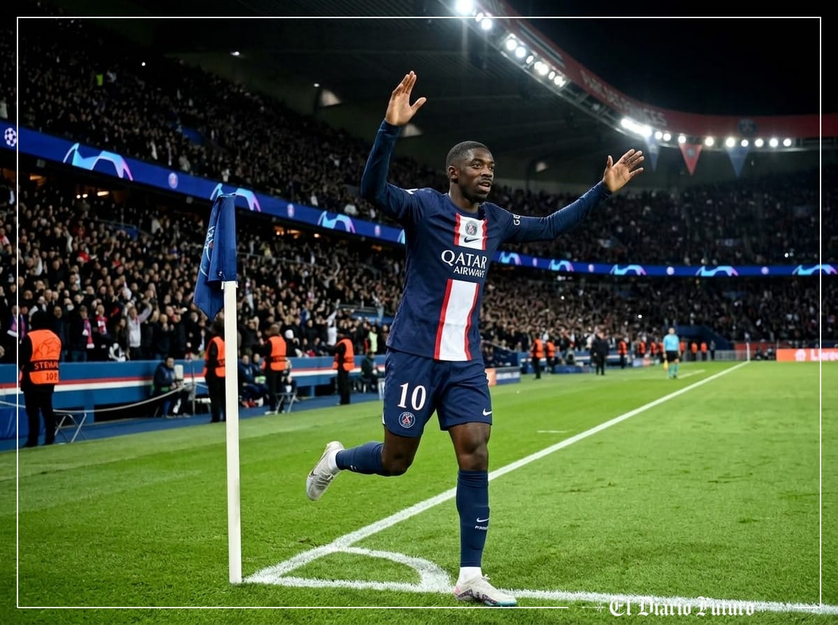 Ousmane Dembélé celebra un gol con la camiseta del PSG en el Parque de los Príncipes.