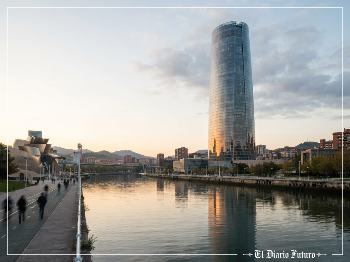 Torre Iberdrola en Bilbao al amanecer.