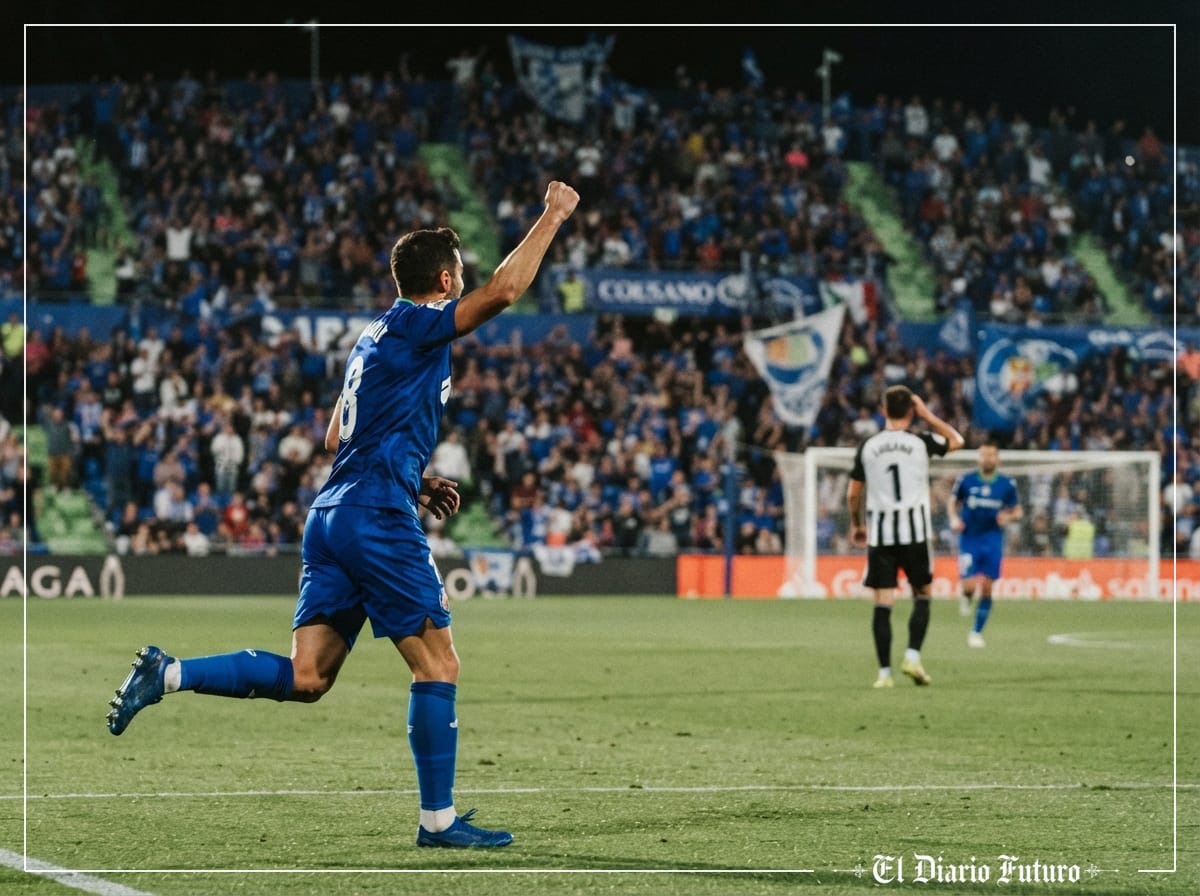 Un jugador del Getafe celebra un gol en el Coliseum.