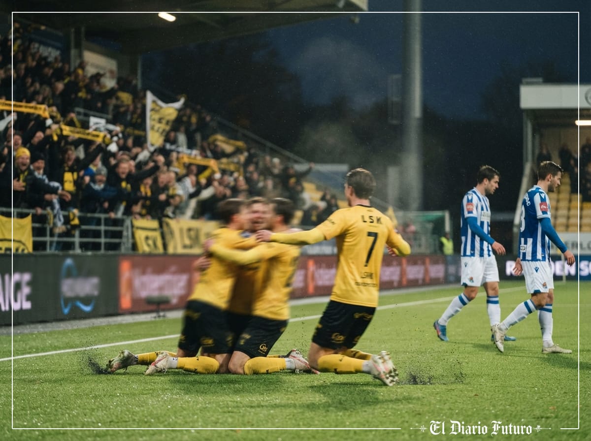Jugadores del Lillestrøm celebran un gol ante la Real Sociedad.