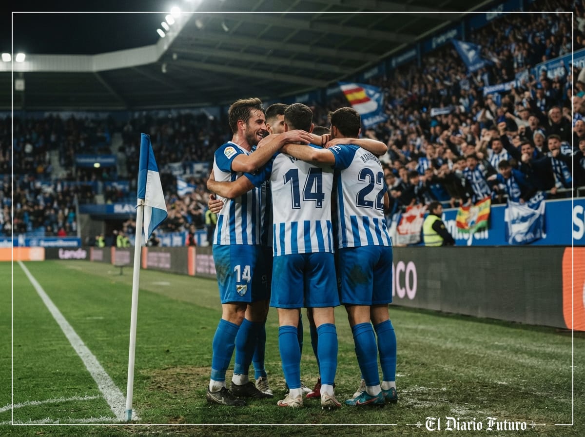 Jugadores del Málaga celebran un gol en Mendizorroza