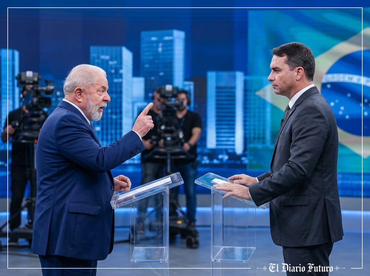 Lula da Silva y Flávio Bolsonaro en un plató de debate televisivo
