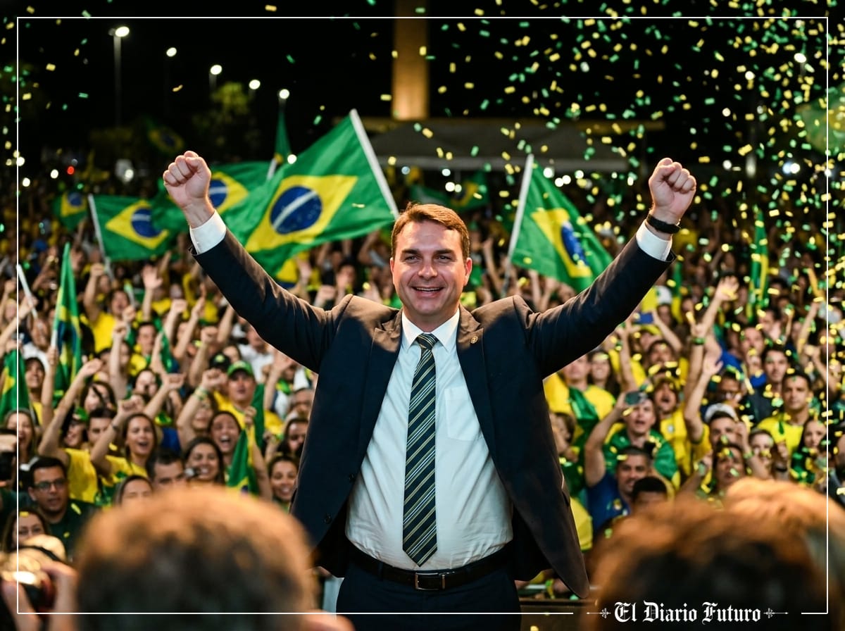 Flávio Bolsonaro celebra ante sus seguidores en Brasilia