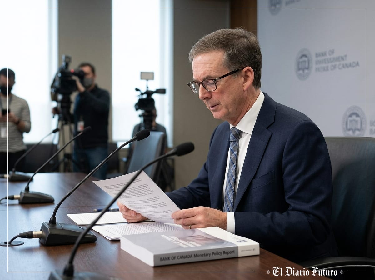 Tiff Macklem en la rueda de prensa del Banco de Canadá en Ottawa