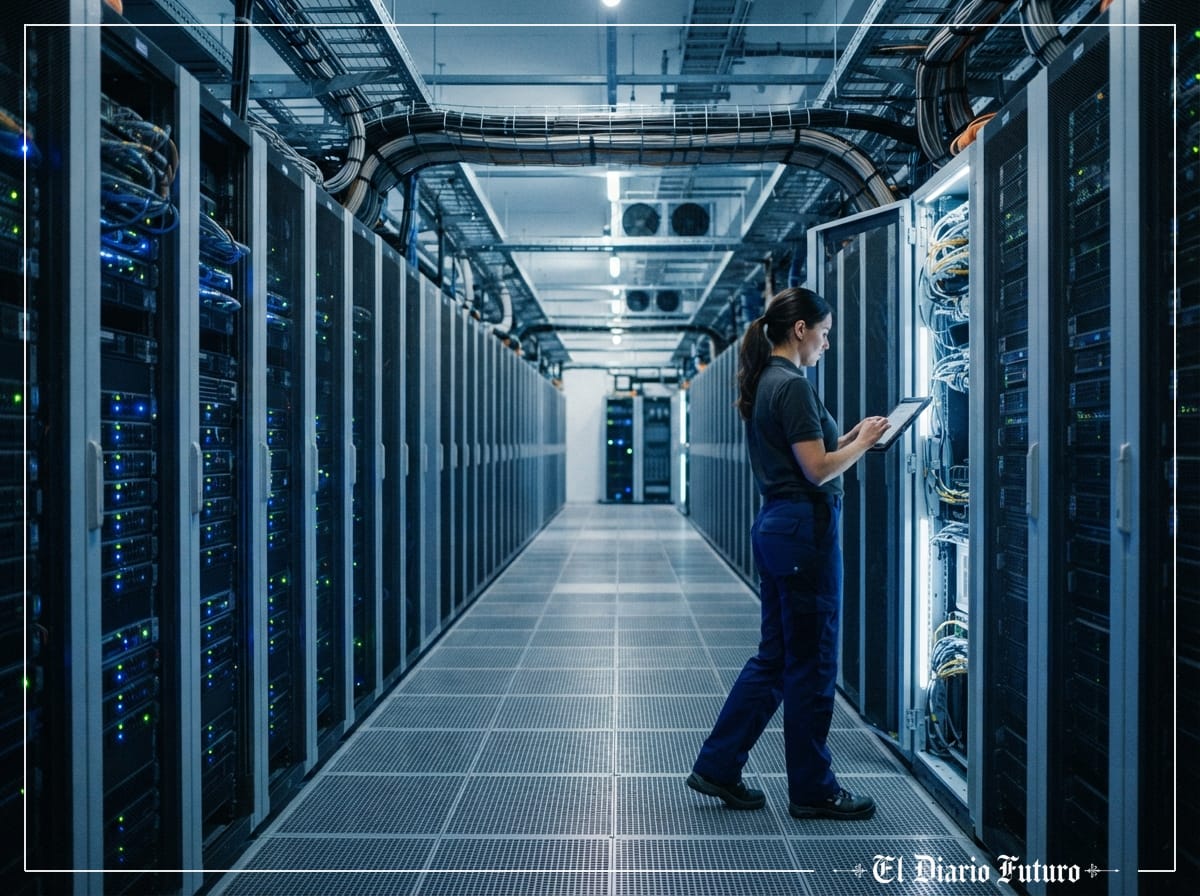 Centro de datos de Microsoft con filas de servidores