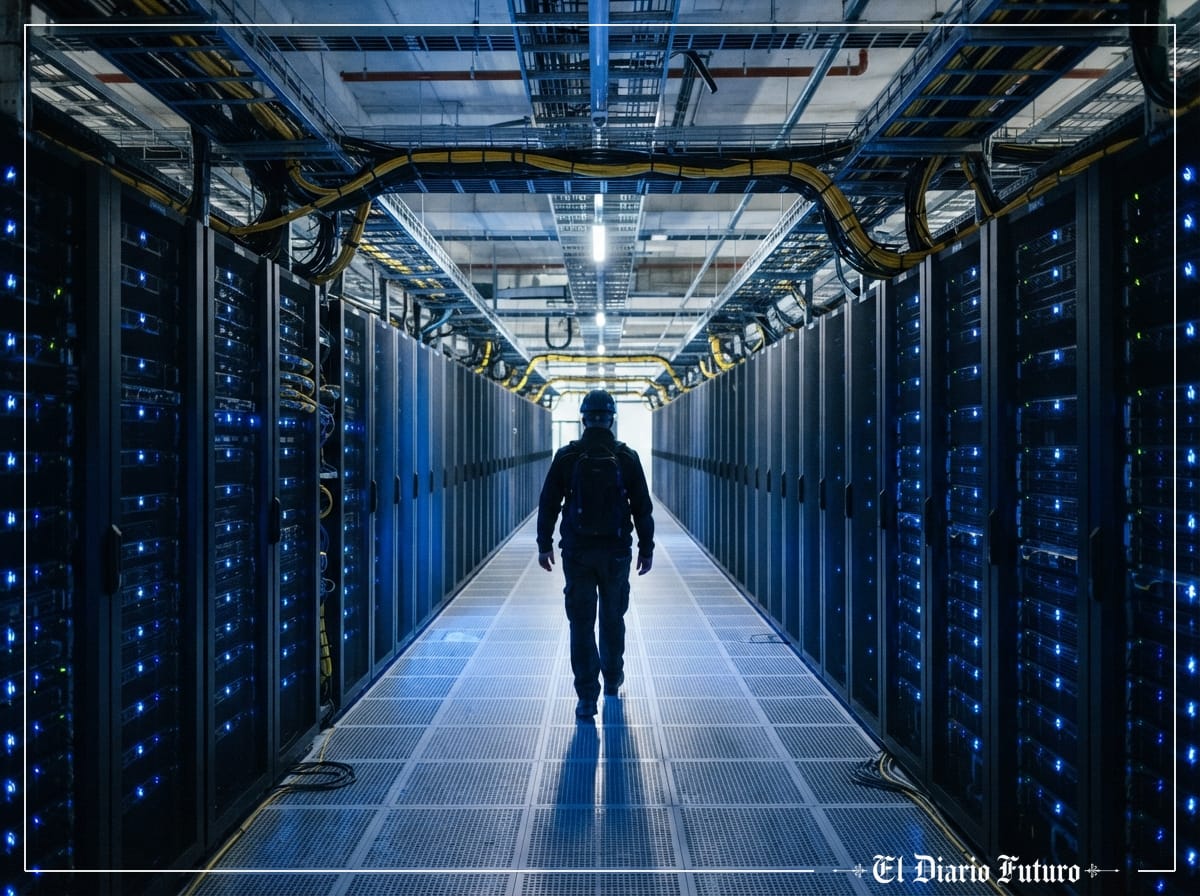 Centro de datos con filas de servidores