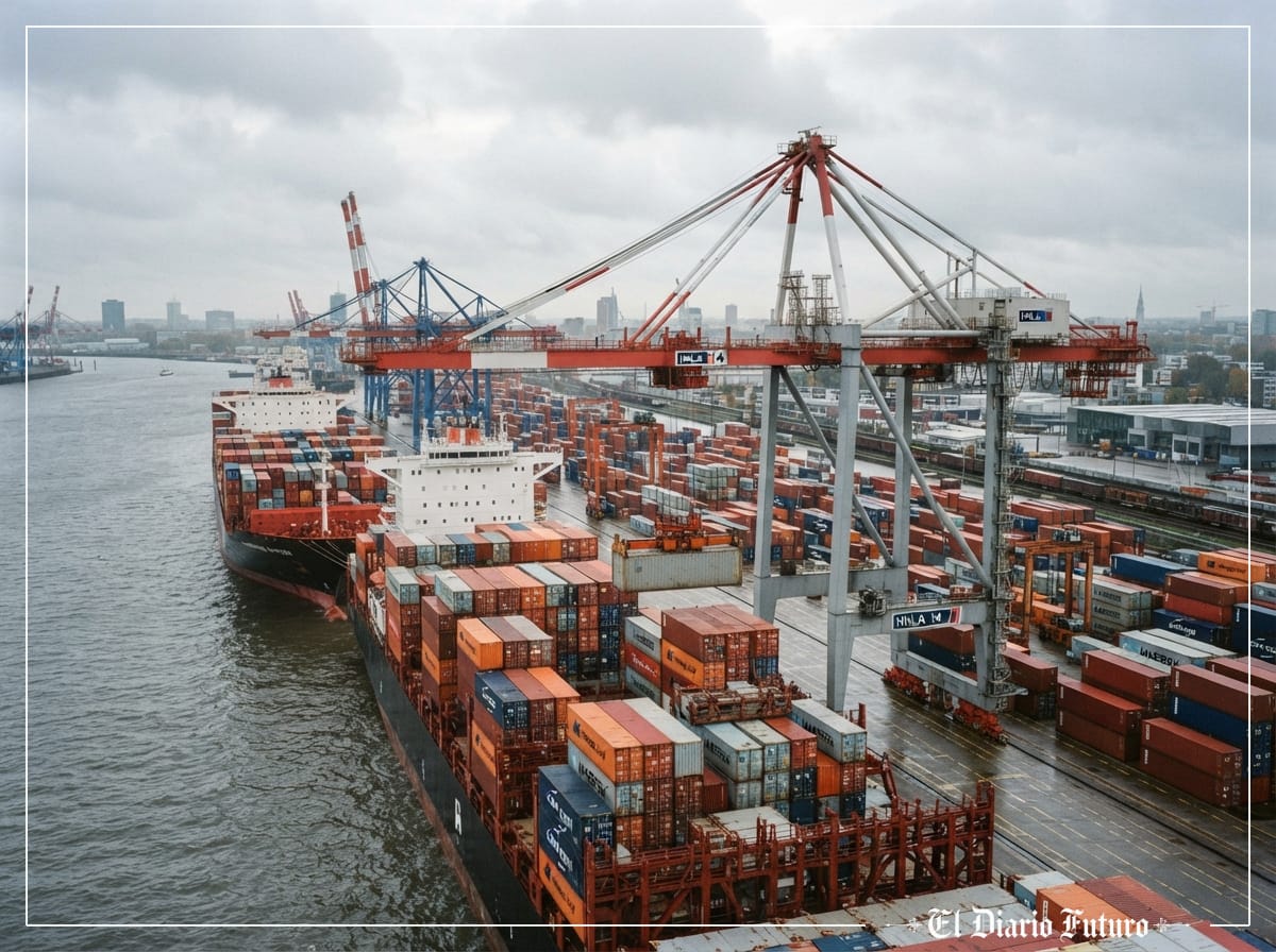 Grúas y contenedores en el puerto de Hamburgo