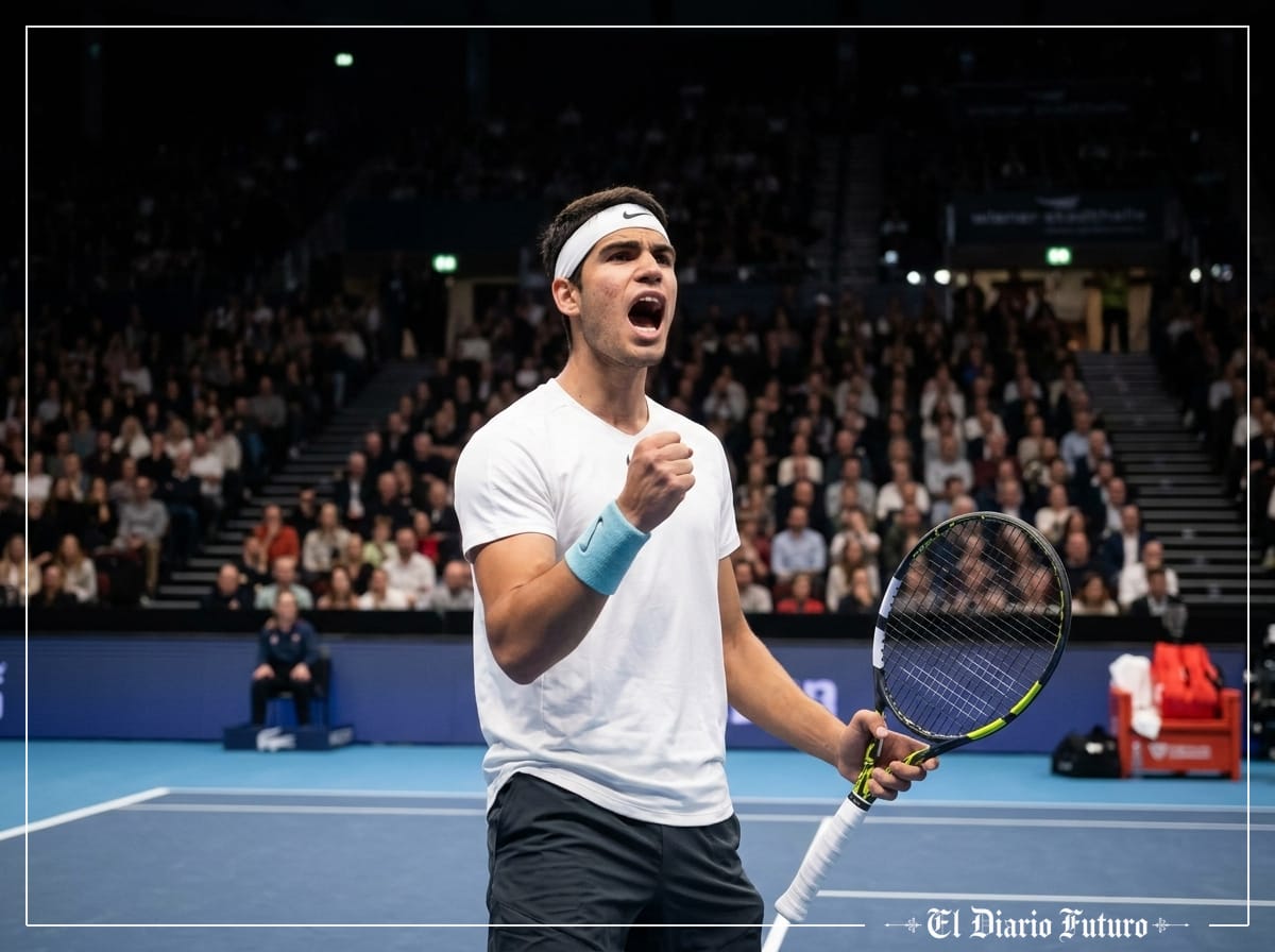 Carlos Alcaraz celebra un punto en la pista de la Wiener Stadthalle de Viena.